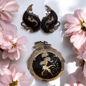 Siam Sterling Silver  Brooch and clip on earrings